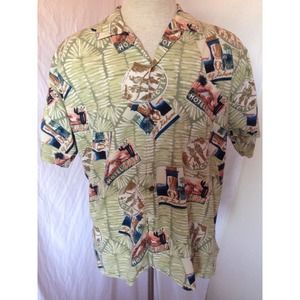 Hawaiian Aloha Shirt Big Kahuna Hotel Luau Exotic Macaws Tiki Sz L Newport Blue